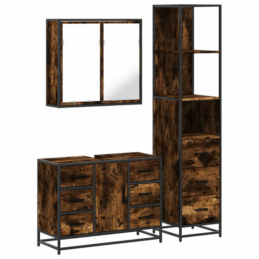 3 Piece Bathroom Furniture Set Smoked Oak Engineered Wood 3 Piece Bathroom Furniture Set Smoked Oak Engineered Wood