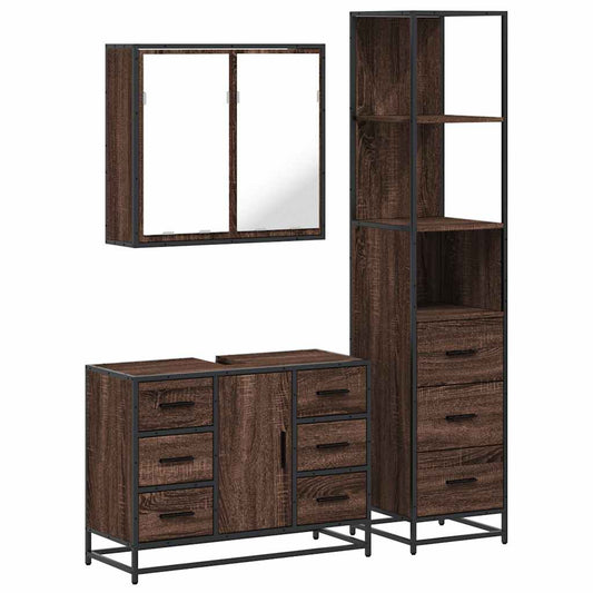 3 Piece Bathroom Furniture Set Brown Oak Engineered Wood 3 Piece Bathroom Furniture Set Brown Oak Engineered Wood
