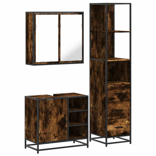 3 Piece Bathroom Furniture Set Smoked Oak Engineered Wood 3 Piece Bathroom Furniture Set Smoked Oak Engineered Wood