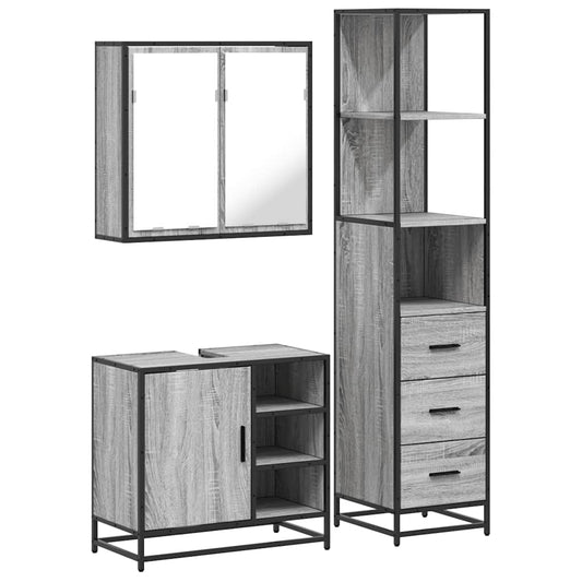 3 Piece Bathroom Furniture Set Grey Sonoma Engineered Wood 3 Piece Bathroom Furniture Set Grey Sonoma Engineered Wood