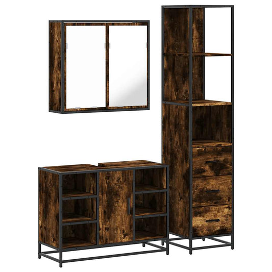 3 Piece Bathroom Furniture Set Smoked Oak Engineered Wood 3 Piece Bathroom Furniture Set Smoked Oak Engineered Wood
