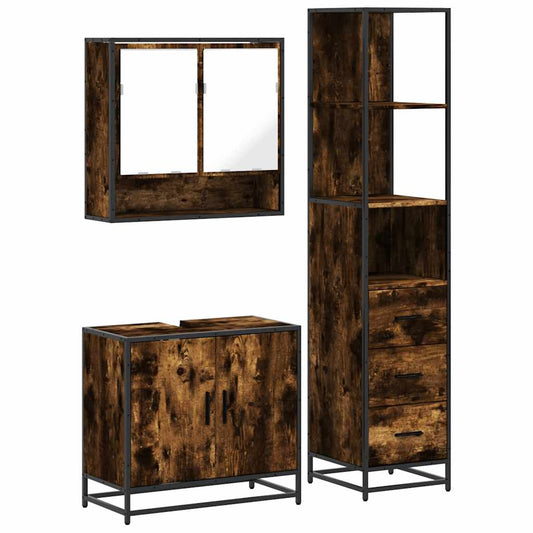 3 Piece Bathroom Furniture Set Smoked Oak Engineered Wood 3 Piece Bathroom Furniture Set Smoked Oak Engineered Wood