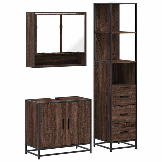 3 Piece Bathroom Furniture Set Brown Oak Engineered Wood 3 Piece Bathroom Furniture Set Brown Oak Engineered Wood