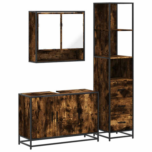3 Piece Bathroom Furniture Set Smoked Oak Engineered Wood 3 Piece Bathroom Furniture Set Smoked Oak Engineered Wood