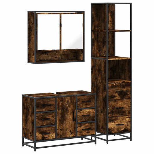 3 Piece Bathroom Furniture Set Smoked Oak Engineered Wood 3 Piece Bathroom Furniture Set Smoked Oak Engineered Wood