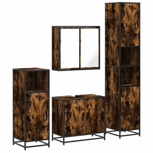 4 Piece Bathroom Furniture Set Smoked Oak Engineered Wood 4 Piece Bathroom Furniture Set Smoked Oak Engineered Wood