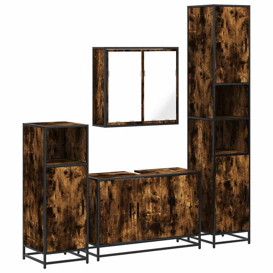 4 Piece Bathroom Furniture Set Smoked Oak Engineered Wood 4 Piece Bathroom Furniture Set Smoked Oak Engineered Wood