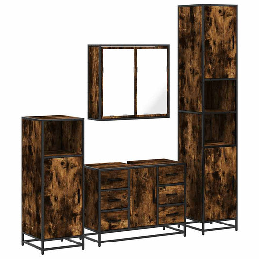 4 Piece Bathroom Furniture Set Smoked Oak Engineered Wood 4 Piece Bathroom Furniture Set Smoked Oak Engineered Wood