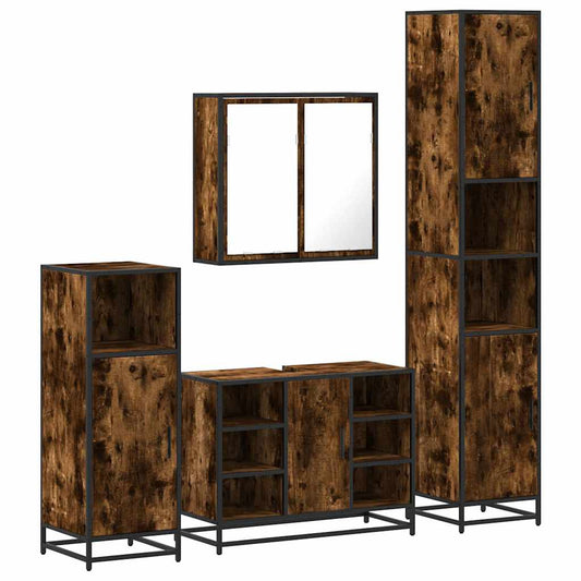 4 Piece Bathroom Furniture Set Smoked Oak Engineered Wood 4 Piece Bathroom Furniture Set Smoked Oak Engineered Wood