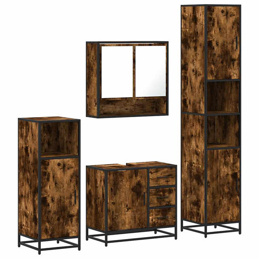4 Piece Bathroom Furniture Set Smoked Oak Engineered Wood 4 Piece Bathroom Furniture Set Smoked Oak Engineered Wood