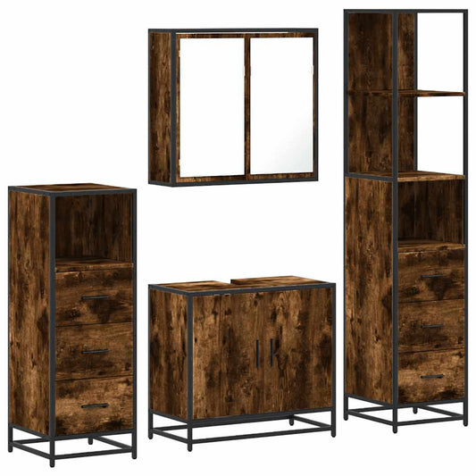 4 Piece Bathroom Furniture Set Smoked Oak Engineered Wood 4 Piece Bathroom Furniture Set Smoked Oak Engineered Wood