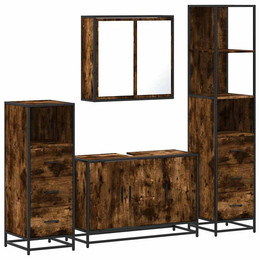 4 Piece Bathroom Furniture Set Smoked Oak Engineered Wood 4 Piece Bathroom Furniture Set Smoked Oak Engineered Wood