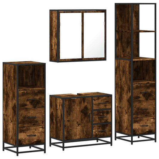 4 Piece Bathroom Furniture Set Smoked Oak Engineered Wood 4 Piece Bathroom Furniture Set Smoked Oak Engineered Wood