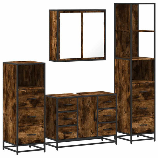4 Piece Bathroom Furniture Set Smoked Oak Engineered Wood 4 Piece Bathroom Furniture Set Smoked Oak Engineered Wood