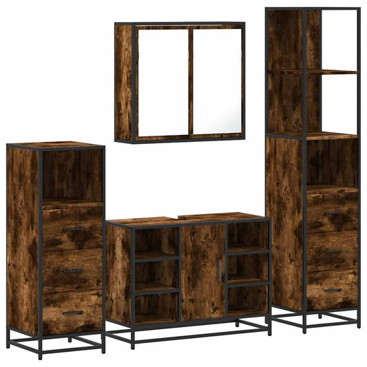 4 Piece Bathroom Furniture Set Smoked Oak Engineered Wood 4 Piece Bathroom Furniture Set Smoked Oak Engineered Wood