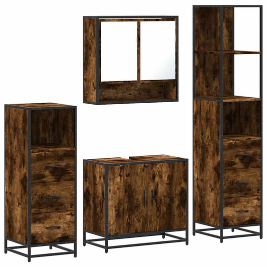 4 Piece Bathroom Furniture Set Smoked Oak Engineered Wood 4 Piece Bathroom Furniture Set Smoked Oak Engineered Wood