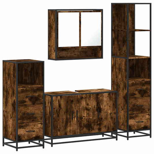 4 Piece Bathroom Furniture Set Smoked Oak Engineered Wood 4 Piece Bathroom Furniture Set Smoked Oak Engineered Wood