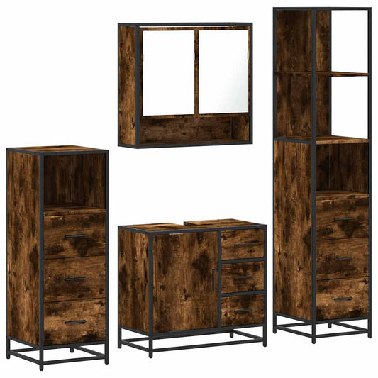 4 Piece Bathroom Furniture Set Smoked Oak Engineered Wood 4 Piece Bathroom Furniture Set Smoked Oak Engineered Wood