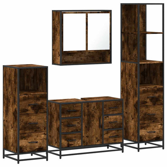 4 Piece Bathroom Furniture Set Smoked Oak Engineered Wood 4 Piece Bathroom Furniture Set Smoked Oak Engineered Wood
