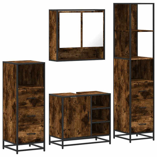 4 Piece Bathroom Furniture Set Smoked Oak Engineered Wood 4 Piece Bathroom Furniture Set Smoked Oak Engineered Wood