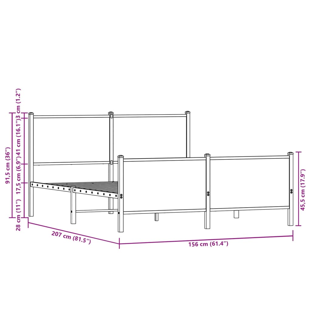 Metal Bed Frame without Mattress Smoked Oak 150x200 cm