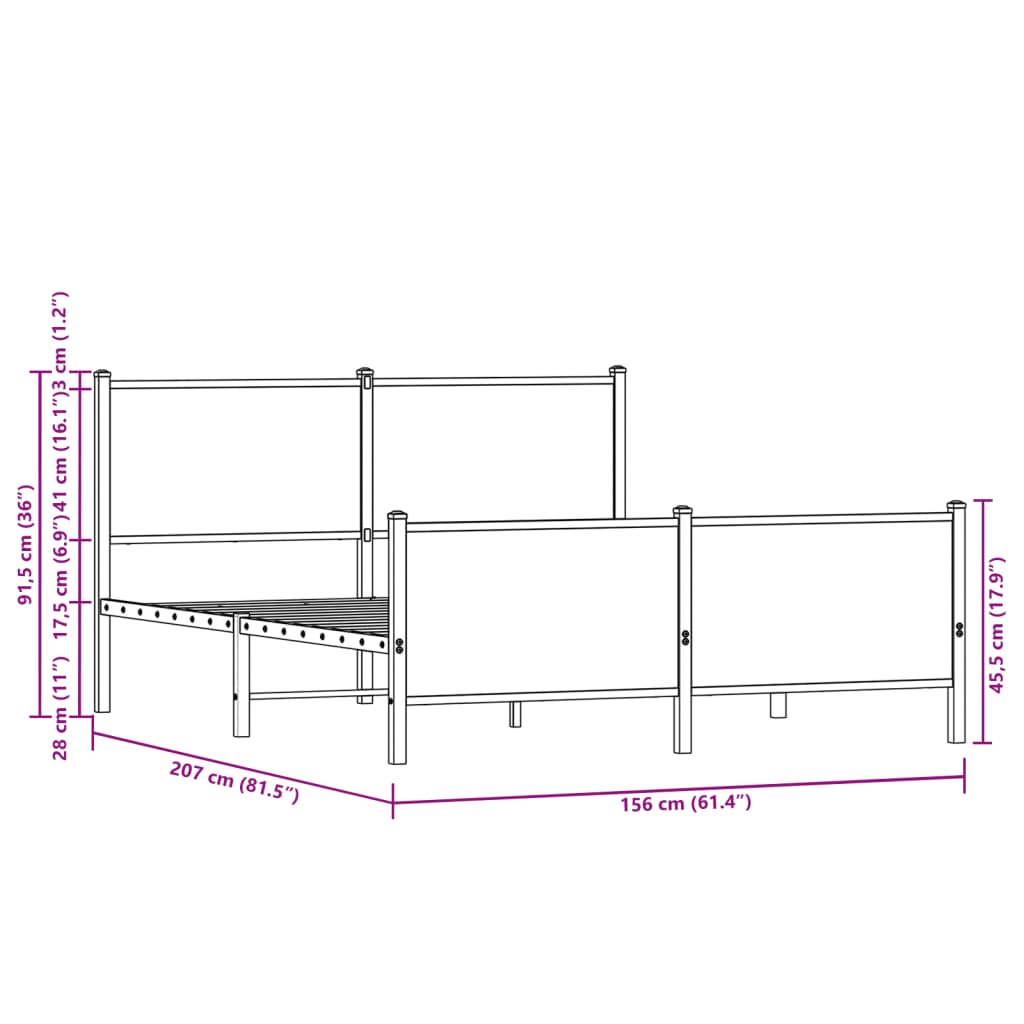 Metal Bed Frame without Mattress Sonoma Oak 150x200 cm