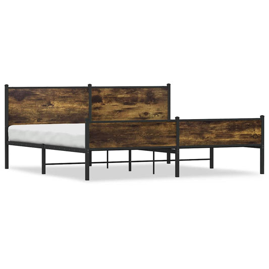 Metal Bed Frame without Mattress Smoked Oak 193x203 cm Metal Bed Frame without Mattress Smoked Oak 193x203 cm