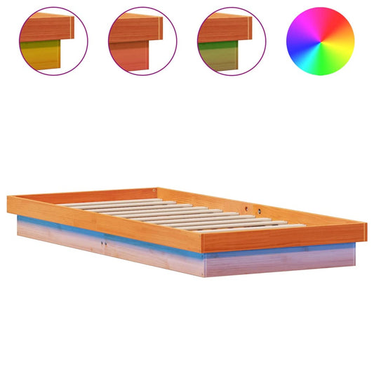 LED Bed Frame without Mattress Wax Brown 75x190 cm Solid Wood LED Bed Frame without Mattress Wax Brown 75x190 cm Solid Wood