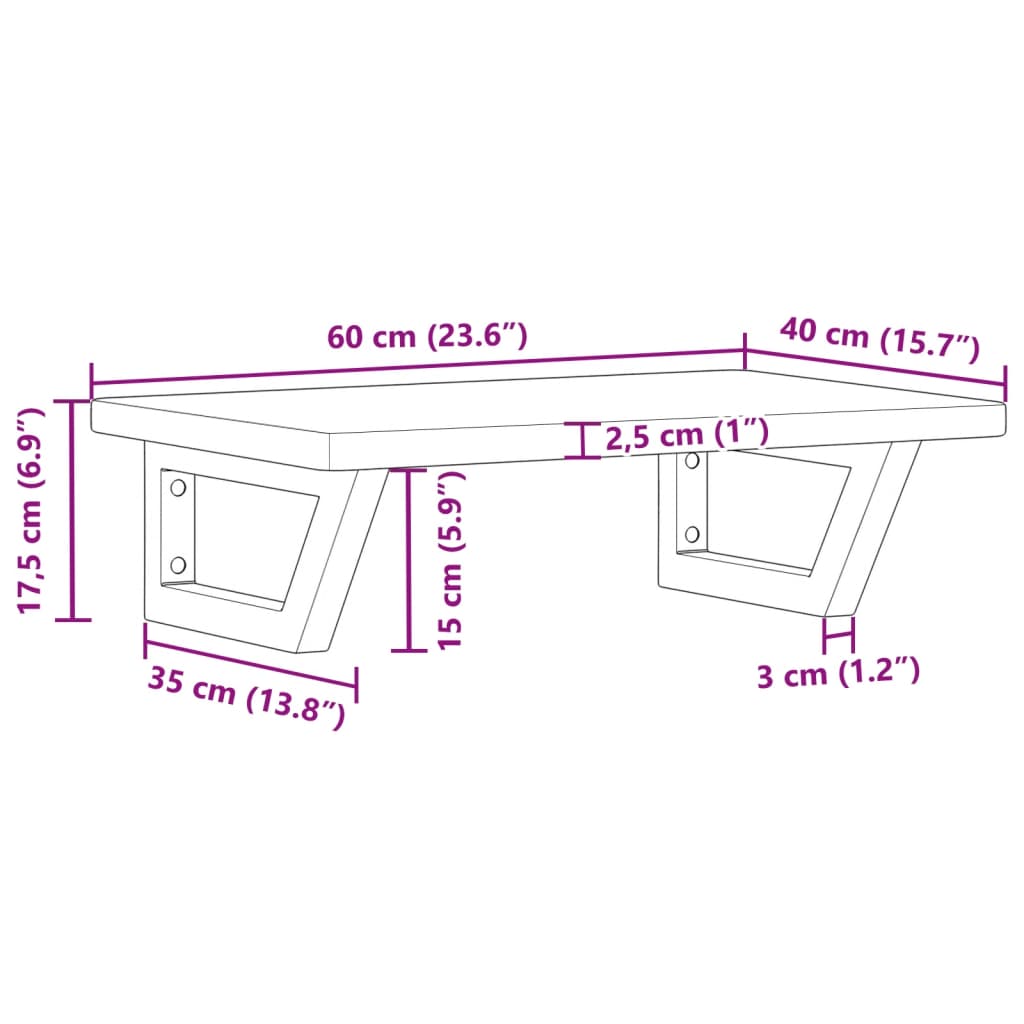 Basin Shelf Wall Mounted Steel and Solid Wood Oak