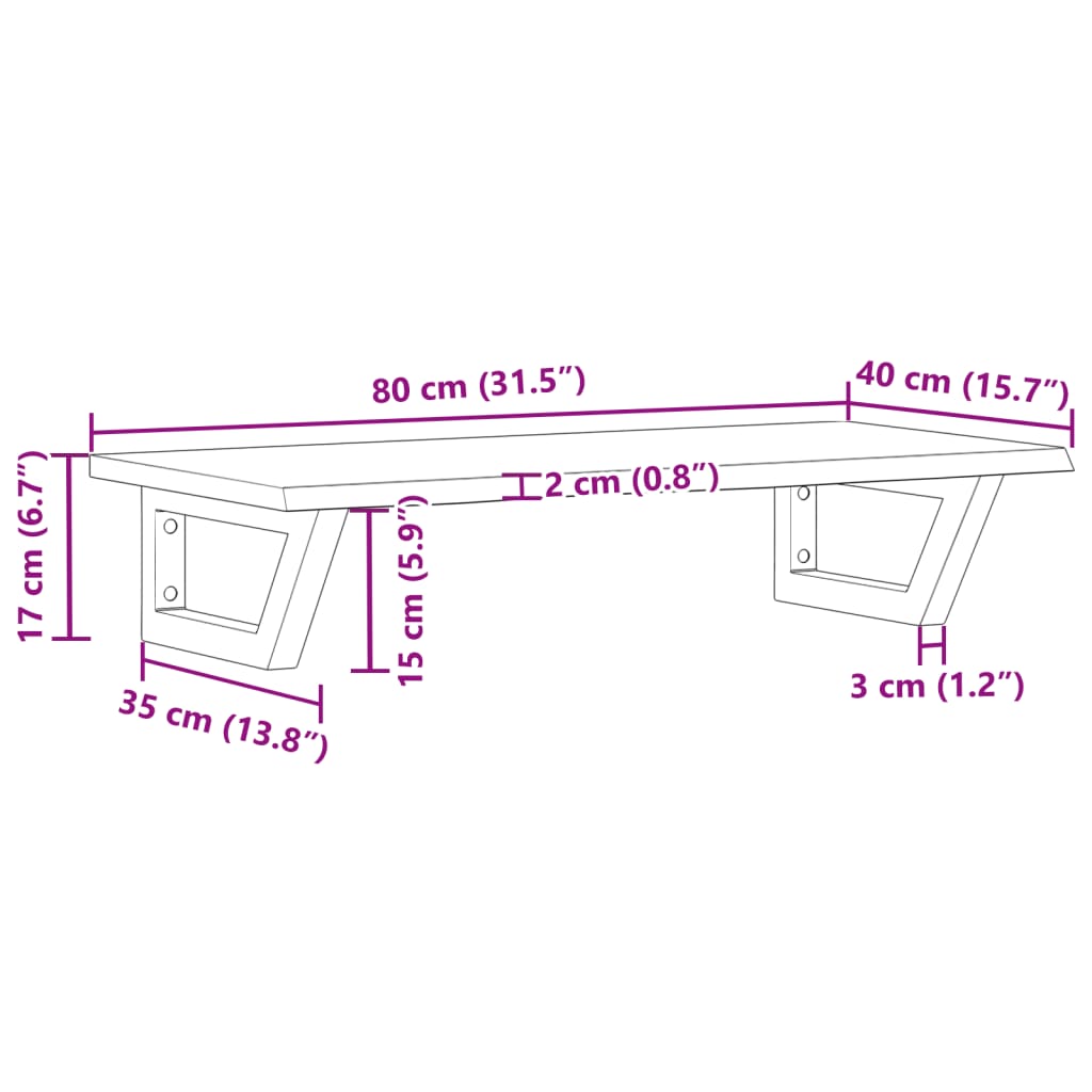 Basin Shelf Wall Mounted Steel and Solid Wood Oak