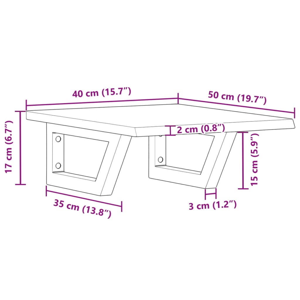 Basin Shelf Wall Mounted Steel and Solid Wood Oak