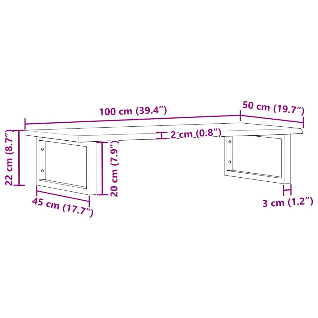 Basin Shelf Wall Mounted Steel and Solid Wood Oak