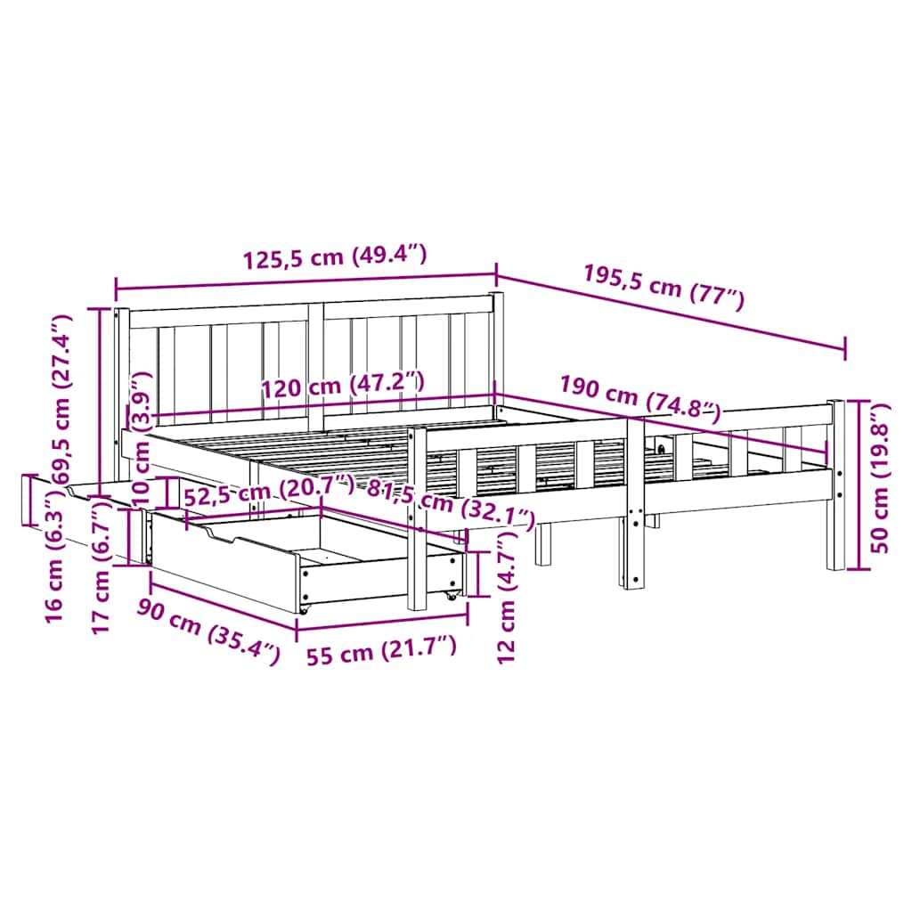 Bed Frame without Mattress 120x190 cm Small Double Solid Wood Pine