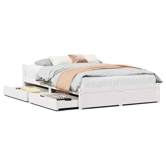 Bed Frame without Mattress White 135x190 cm Double Solid Wood Pine Bed Frame without Mattress White 135x190 cm Double Solid Wood Pine