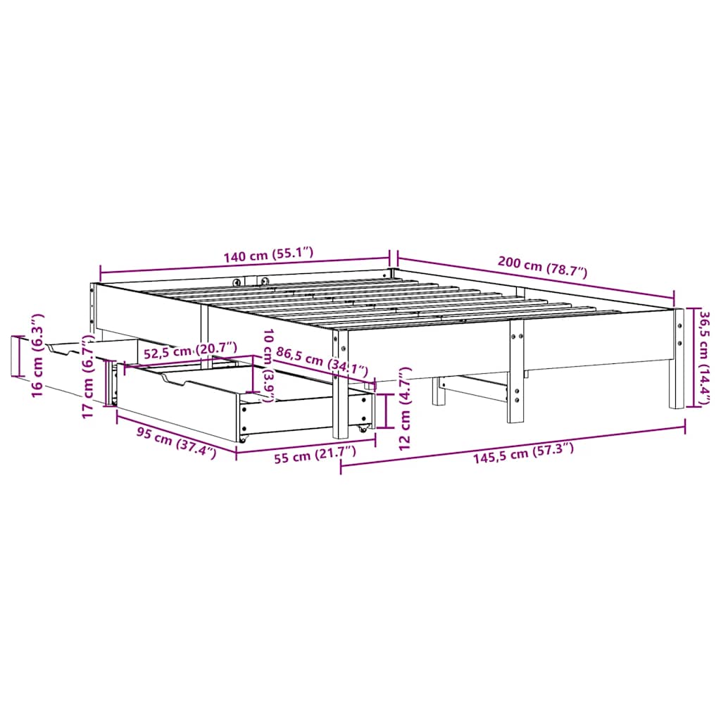 Bed Frame without Mattress White 140x200 cm Solid Wood Pine