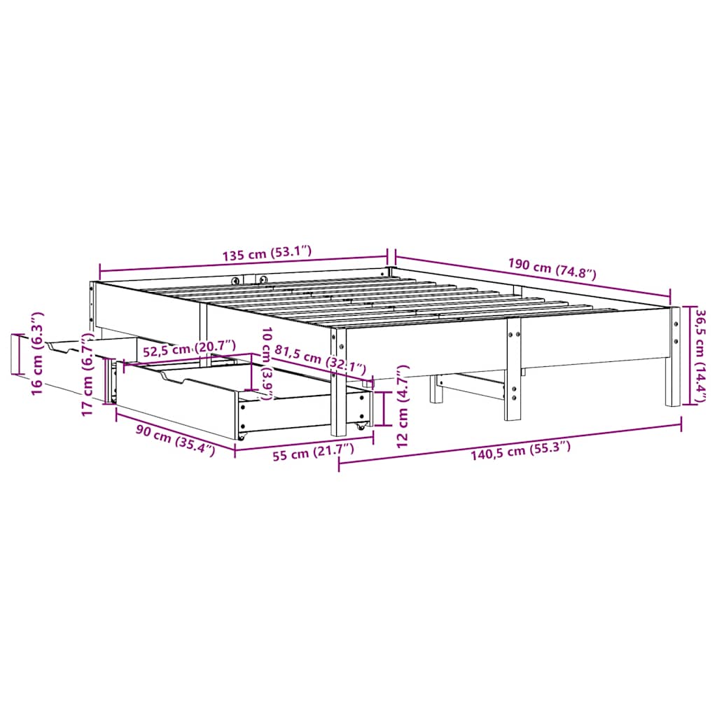 Bed Frame without Mattress White 135x190 cm Solid Wood Pine