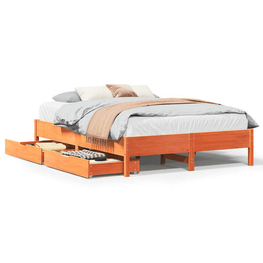 Bed Frame without Mattress Wax Brown 135x190 cm Double Solid Wood Pine Bed Frame without Mattress Wax Brown 135x190 cm Double Solid Wood Pine
