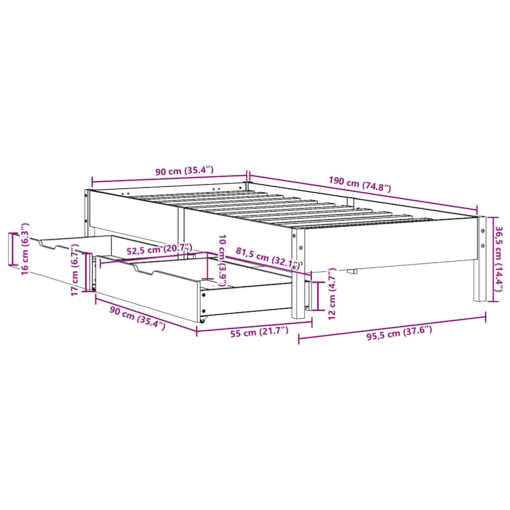 Bed Frame without Mattress White 90x190 cm Single Solid Wood Pine