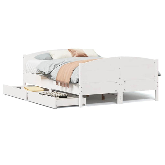 Bed Frame without Mattress White 150x200 cm King Size Solid Wood Pine Bed Frame without Mattress White 150x200 cm King Size Solid Wood Pine