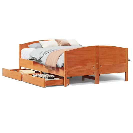 Bed Frame without Mattress Wax Brown 135x190 cm Double Solid Wood Pine Bed Frame without Mattress Wax Brown 135x190 cm Double Solid Wood Pine