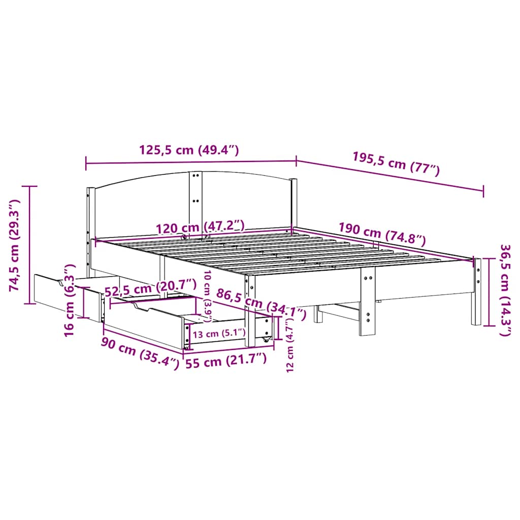 Bed Frame without Mattress White 120x190 cm Solid Wood Pine