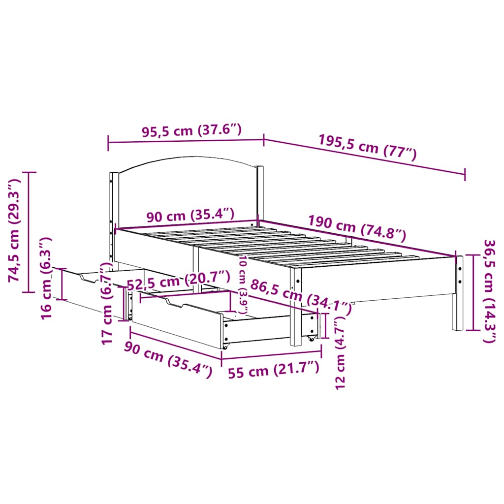 Bed Frame without Mattress Wax Brown 90x190 cm Single Solid Wood Pine
