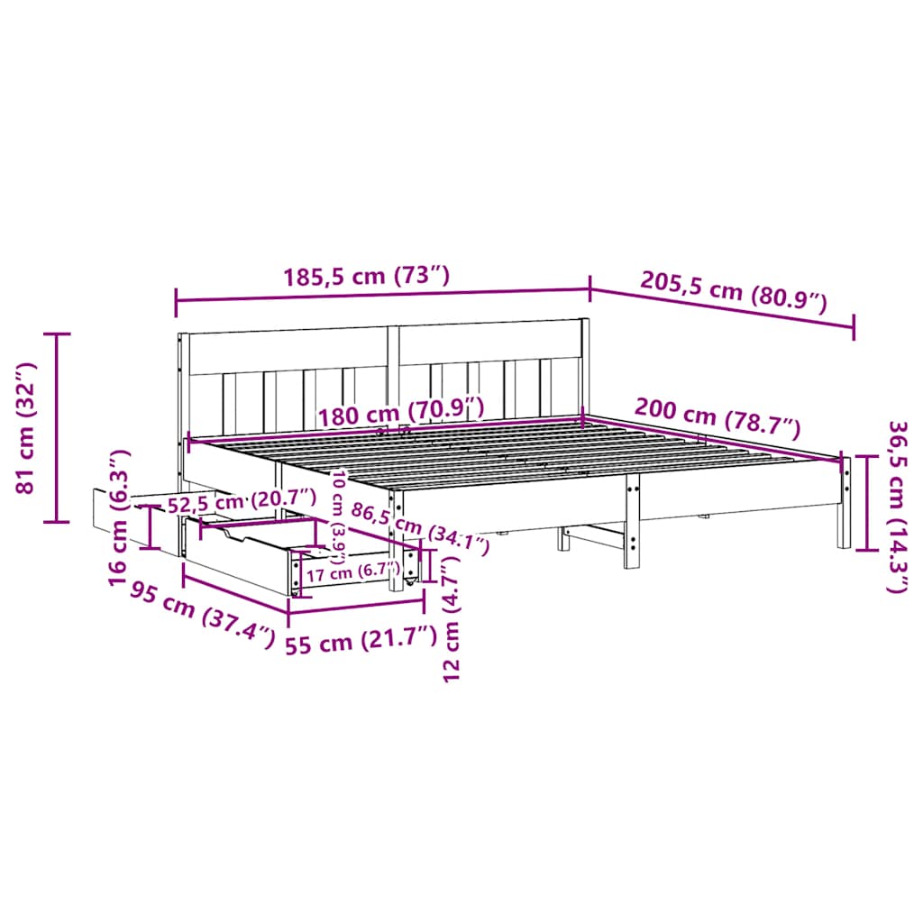 Bed Frame without Mattress Wax Brown 180x200 cm Solid Wood Pine