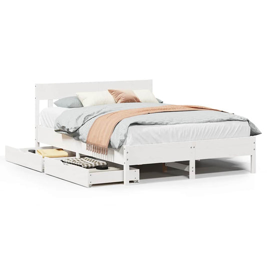 Bed Frame without Mattress White 150x200 cm King Size Solid Wood Pine Bed Frame without Mattress White 150x200 cm King Size Solid Wood Pine