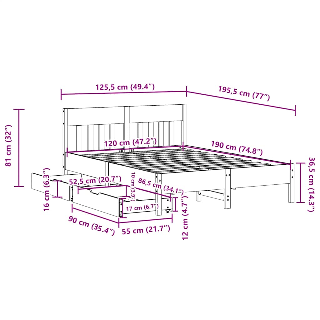 Bed Frame without Mattress White 120x190 cm Solid Wood Pine