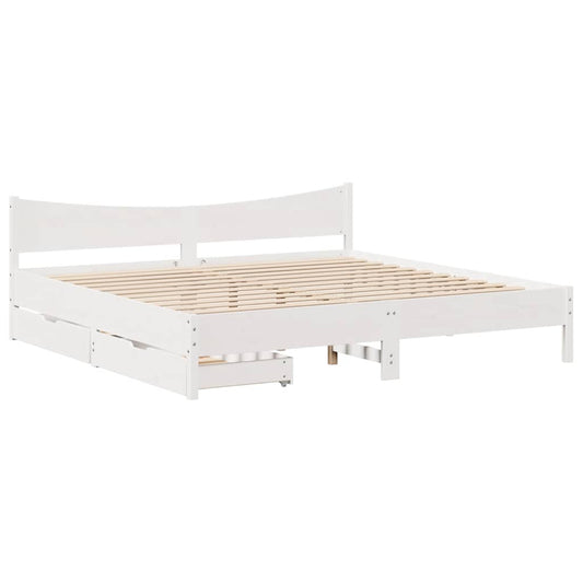 Bed Frame with Drawers White 200x200 cm Solid Wood Pine Bed Frame with Drawers White 200x200 cm Solid Wood Pine