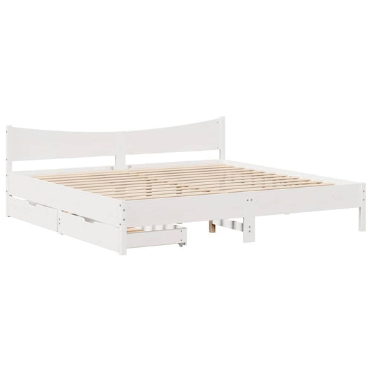 Bed Frame with Drawers White 180x200 cm Super King Solid Wood Pine Bed Frame with Drawers White 180x200 cm Super King Solid Wood Pine