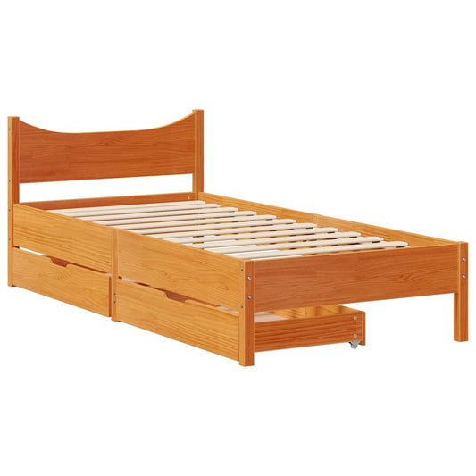 Bed Frame with Drawers Wax Brown 75x190 cm Small Single Solid Wood Pine Bed Frame with Drawers Wax Brown 75x190 cm Small Single Solid Wood Pine