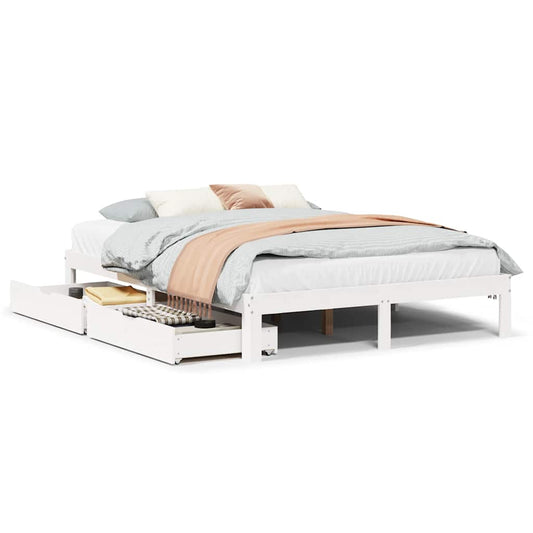 Bed Frame with Drawers without Mattress White 140x190 cm Bed Frame with Drawers without Mattress White 140x190 cm