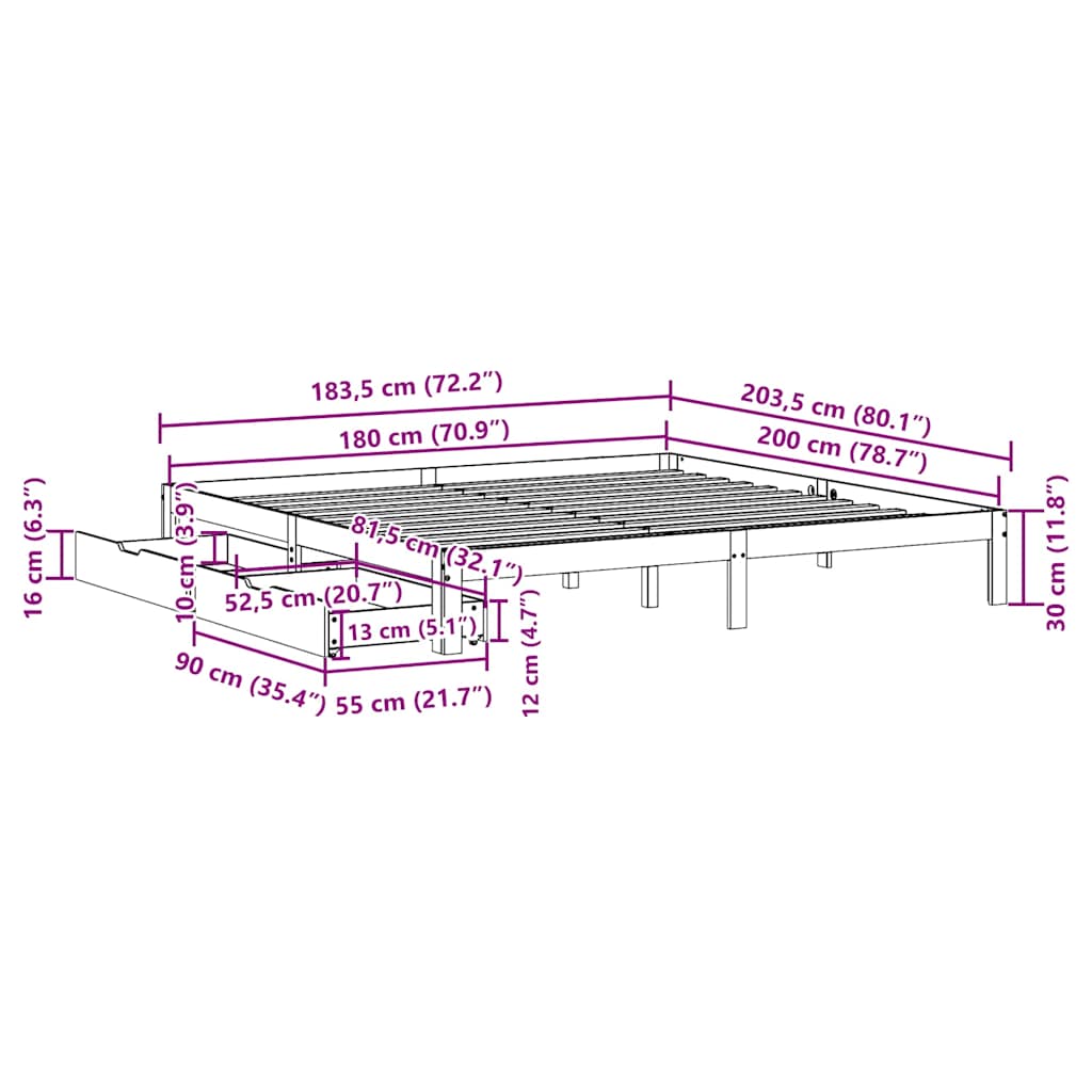 Bed Frame with Drawers without Mattress 180x200 cm Super King